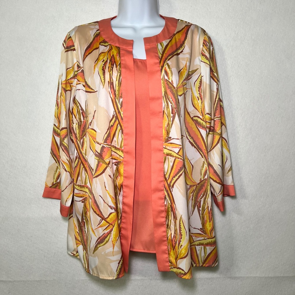 Bob Mackie Wearable Art Crepe de Chine‎ Paradise Print Floral Kimono Tank Set M